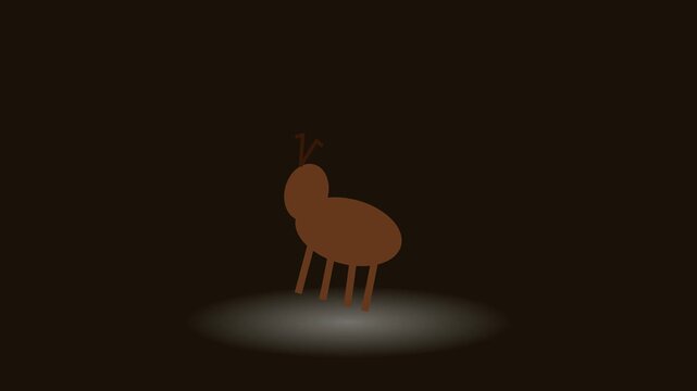 Minimalist ant character animation loop, simple brown insect on dark background