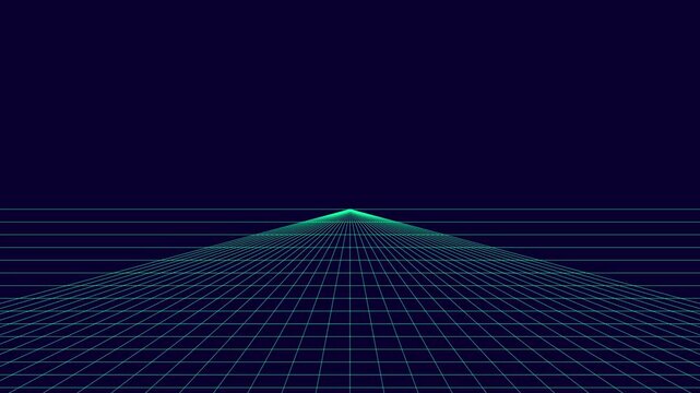 Retro synthwave grid background, neon cyberpunk digital horizon perspective, 80s style sci-fi motion loop