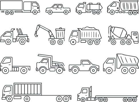 truck icons line art collection for logistics transport and industry