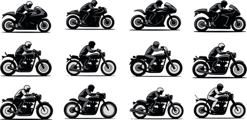 motorcycle lineup side profile icons of motorcycle styles and riders © AIcon Vector