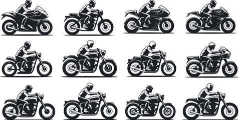 motorcycle collection side profile illustration showing rider ergonomics © AIcon Vector