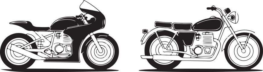 motorcycle touring sport cruiser vintage silhouettes vector set icons © AIcon Vector