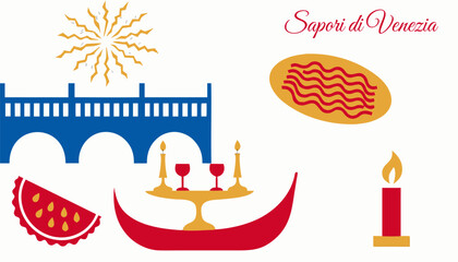 Venice lagoon festival with horizontal composition of boats, bridge and summer celebration — digital greeting template © Aleksandr