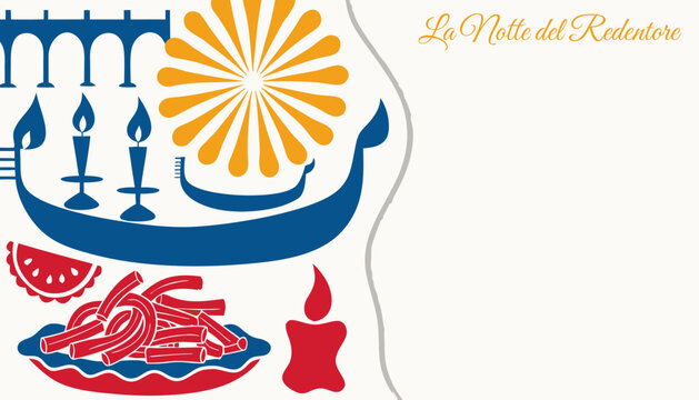 Italian heritage celebration with venetian symbols, bigoli pasta and festive night mood &mdash; poster design