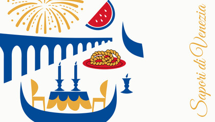 Venetian festival horizontal banner with gondola feast and warm summer colors — social media post © Aleksandr