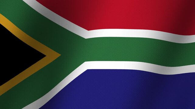 South African Flag Waving: A vibrant depiction of the South African national flag in motion, its distinctive colors and patterns flowing majestically in the wind, symbolizing national pride and unity.
