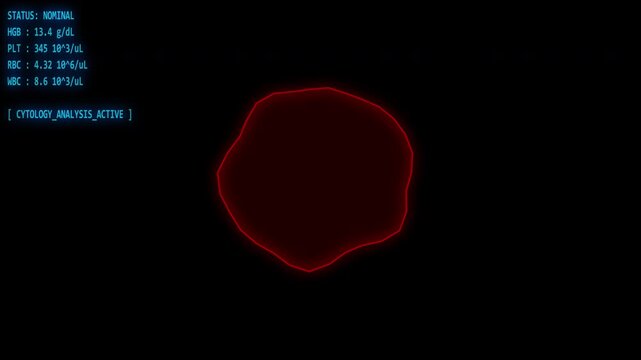 Scientific math | Microscopic cell activity shown in digital blood analysis software, suitable for medical presentations, science articles or educational materials.
