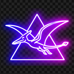 Neon pterodactyl flying dinosaur with glowing triangle vector illustration © Lima Gayen