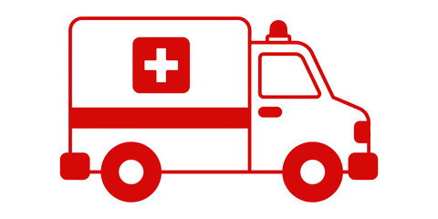 Red ambulance icon with cross on side on transparent background © Hanis