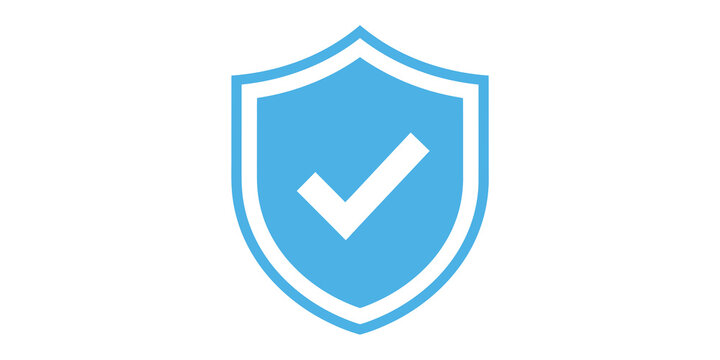Blue shield icon with black checkmark on transparent background