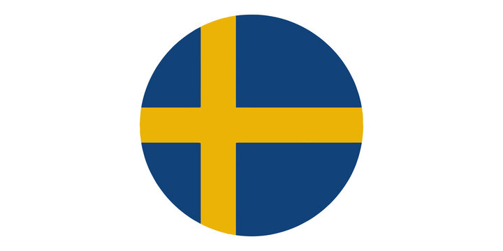 Swedish flag emblem with blue and yellow cross on transparent background