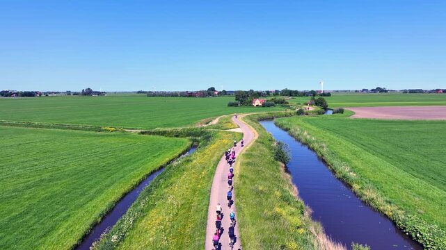 Cycling tour through a rural landscape on a spring day in Europe
