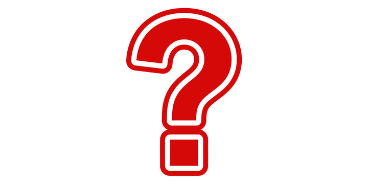 Large red question mark symbol with black outline on transparent background