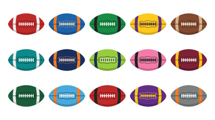 Fototapeta premium Collection of Colorful American Footballs Isolated on White Background