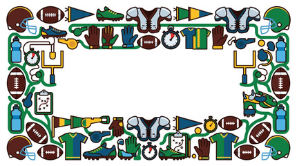 Fototapeta premium American Football Sports Equipment Border Design with Copy Space