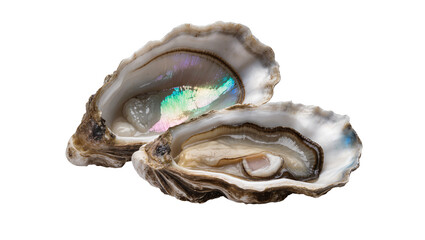 Isolated close up of fresh open oysters showing delicious seafood and beautiful iridescent shells © Aoife