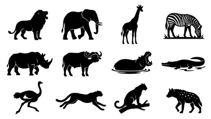 Fototapeta premium African Safari Animal Silhouette Icon Set 