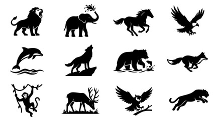 Naklejka premium Animal Action Silhouette Icon Set 