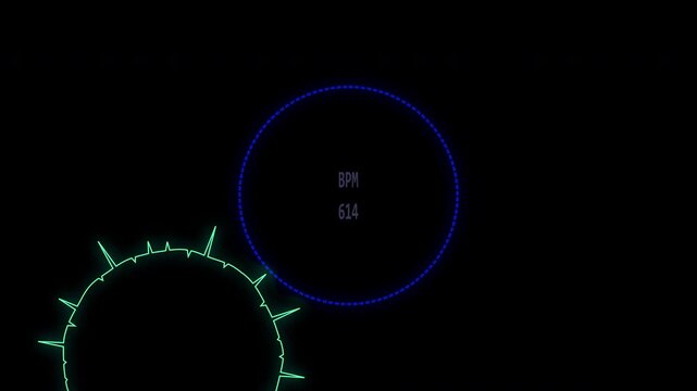 Cardiograph Recording | Radial bio scanner with cyan waveform in dashed circle suitable for scifi themes, medical technology, and futuristic designs in stock imagery. alpha channel.