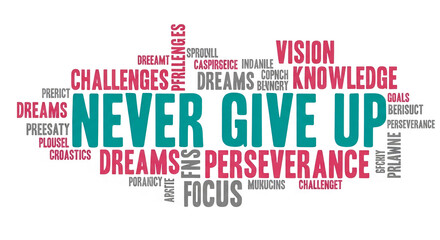 Fototapeta premium Word cloud featuring motivational phrases like 