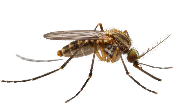 Isolated close-up detailed view of a mosquito insect pest with clear wings and long legs