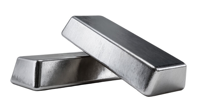Isolated two shiny silver or aluminum metal bars, precious asset for investment and wealth