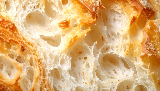 Sourdough bread crumb with open airy texture