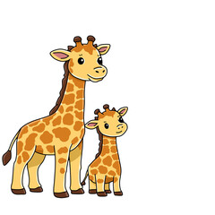 Cute mother giraffe with baby calf cartoon safari animal vector © Seza