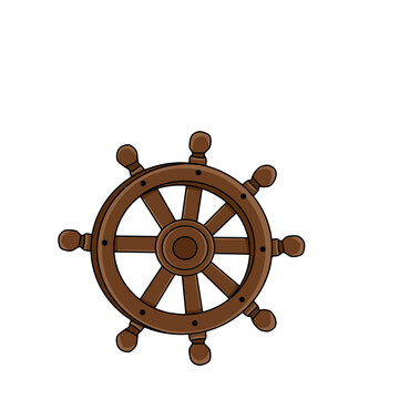 Classic wooden ship wheel steering helm cartoon vector icon