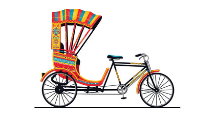 Fototapeta premium colorful rickshaw silhouette on white background vector transportation travel culture india urban street vehicle bike pedicab cycle cart canopy pattern