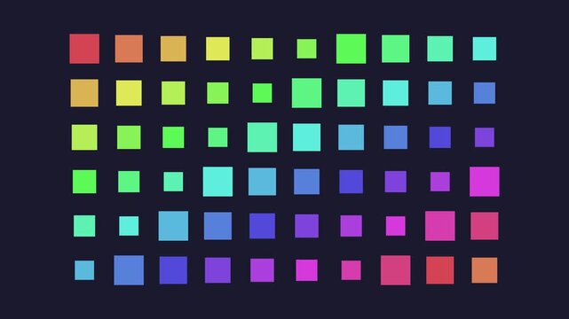 Dynamic rainbow square grid motion background, abstract colorful geometric pattern animation squares