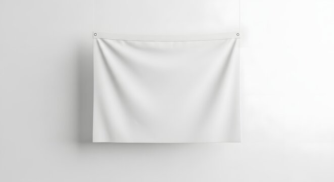 Blank fabric banner mockup on white wall realistic presentation for design visualization