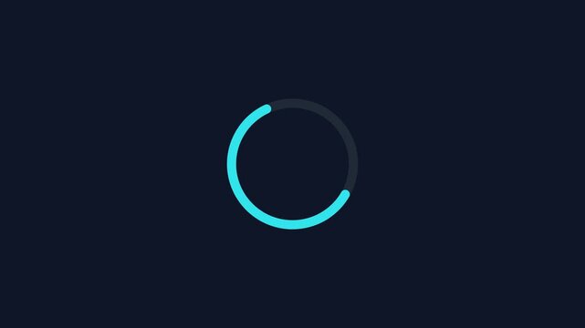 Minimalist cyan loading spinner animation on dark background, for ui/ux progress, circle