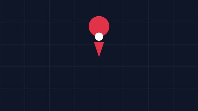 Minimalist motion red circle and triangle abstract animation on dark grid background, motion abstract