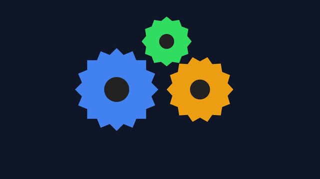 Rotating colorful gears animation: business strategy, teamwork, and mechanical engineering concept cogs
