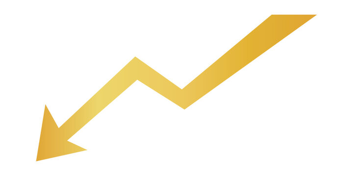 Golden arrow pointing down showing a negative financial trend or economic decline Vector