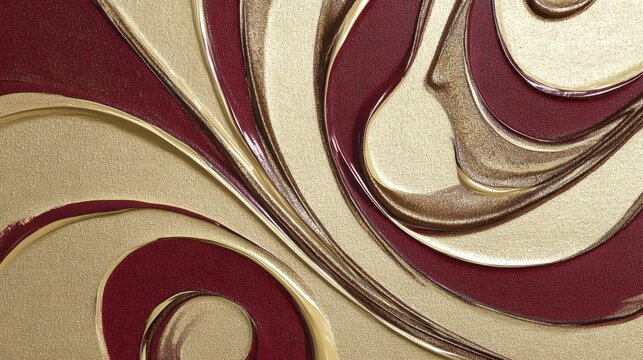 Abstract Swirls of Molten Gold and Crimson Paint