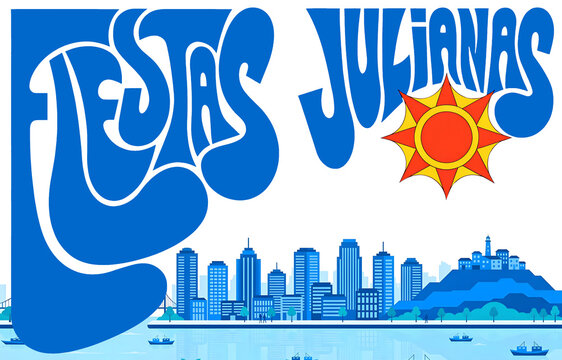 Ilustraci&oacute;n azul de Fiestas Julianas de Guayaquil-Ecuador