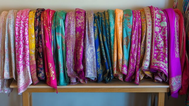 Array of Different Colored Prayer Shawls Neatly Folded