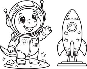 Kawaii baby dragon space adventure line art for kids © Paappu