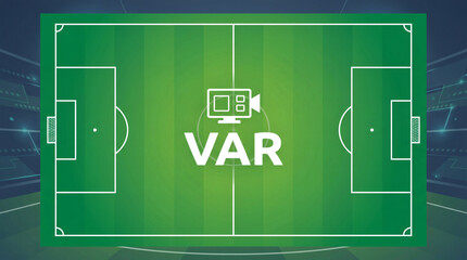 Obraz premium Var Icon Over Soccer Field Vector Illustration With Text Overlay