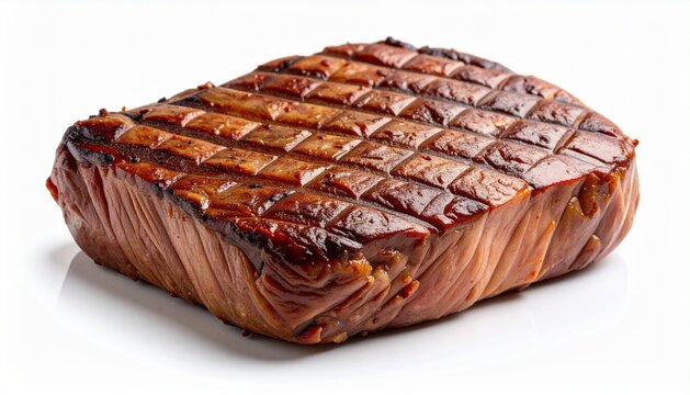 3D grilled steak piece with light grill marks icon isolated on white b