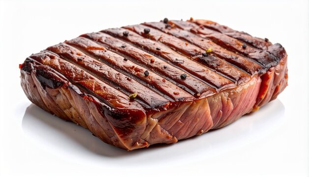 3D grilled steak piece with light grill marks icon isolated on white b