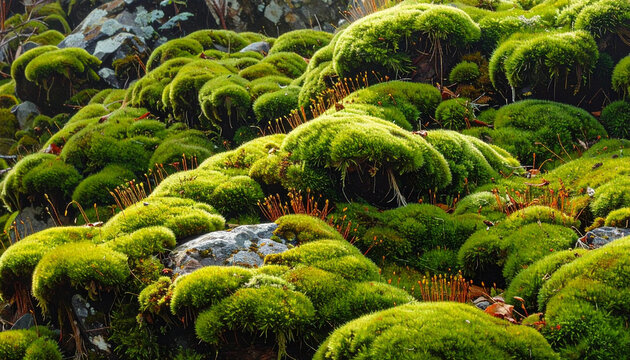 Mossy stone hillside landscape in summer