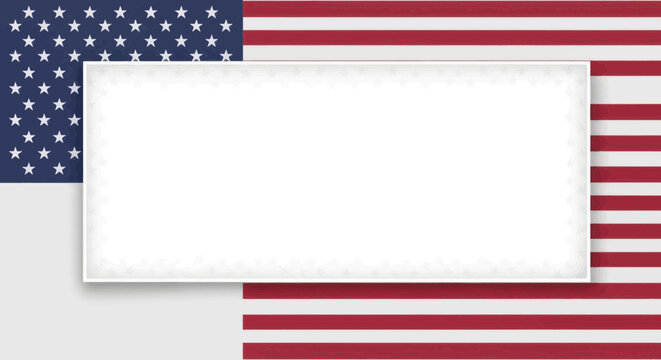 American flag background with a blank white rectangular frame