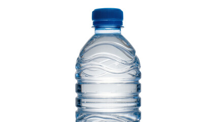 Naklejka premium Isolated clear plastic water bottle with fresh mineral water and blue screw cap for hydration