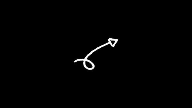 A white hand drawn curved arrow pointing upwards on a black background