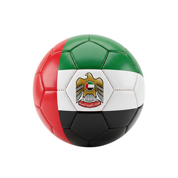 Football soccer ball with united arab emirates flag design on white background