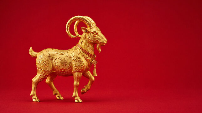 chinese new year card, Chinese New Year, year of the goat. Chinese goat on a red background, with copy space 2027