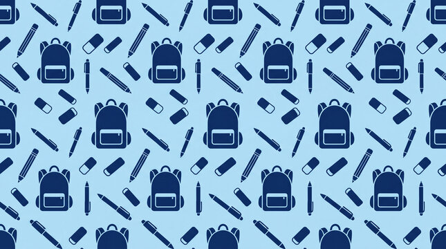 Seamless School Pattern with Backpacks, Pens and Pencils in a Colorful Stationery Design